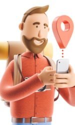 3d,Illustration.,Cartoon,Character,Tourist,Stands,With,A,Large,Map